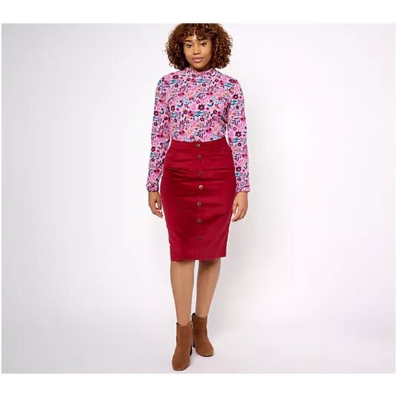 Denim & Co. Rhubarb Button Front Stretch Corduroy Skirt Size S - Picture 3 of 6